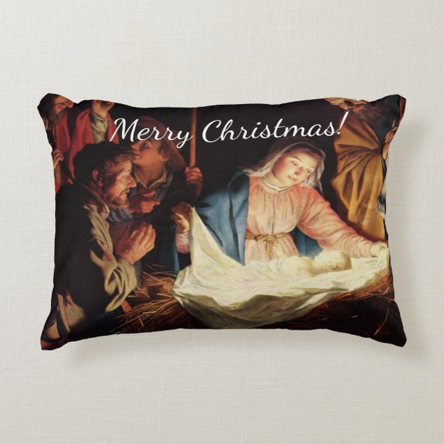 Christmas Manger Scene Decorative Cushion (Front)