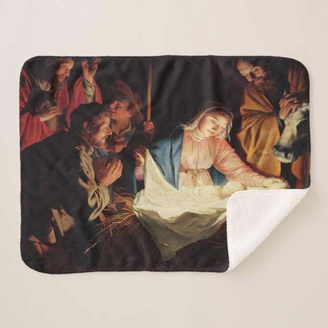 Christmas Manger Scene Sherpa Blanket (Front (Horizontal))