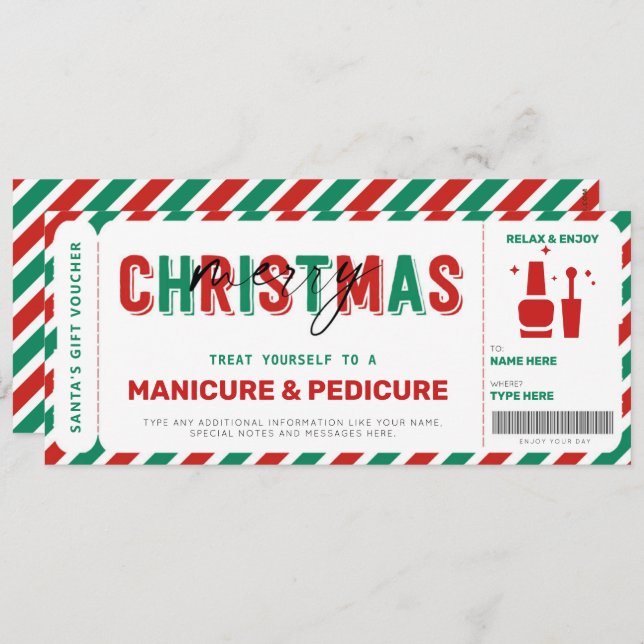 Christmas Manicure Pedicure Gift Voucher Mani Pedi (Front/Back)