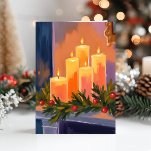 Christmas Mantle Candles Garland Holiday Card