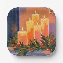 Christmas Mantle Candles Garland Painted Holiday