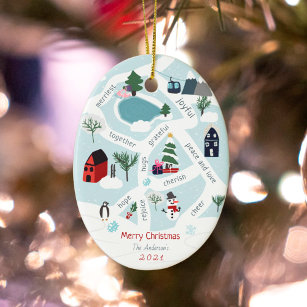 Christmas map story telling illustrations photo ceramic tree decoration
