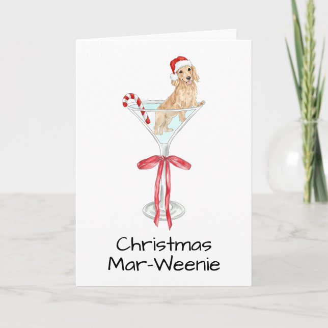 Christmas Mar-Weenie Dachshund Dog Watercolor Thank You Card (Front)