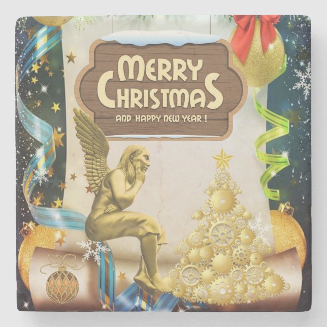 Christmas Marble Stone Coaster, Christmas Angel Coaster (Front)