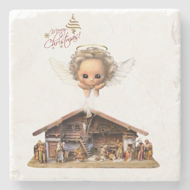 Christmas Marble Stone Coaster, Christmas Angel Coaster (Front)