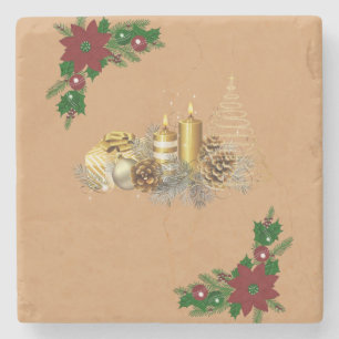 Christmas Marble Stone Coaster, Christmas Candle Coaster