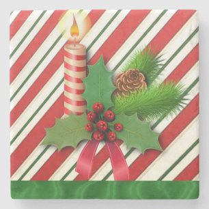 Christmas Marble Stone Coaster, Christmas Candle Coaster