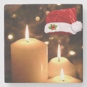 Christmas Marble Stone Coaster, Christmas Candle Coaster