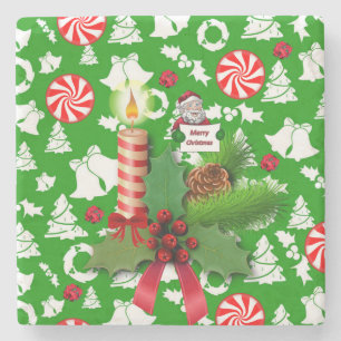Christmas Marble Stone Coaster, Christmas Candle Coaster