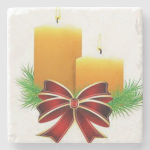 Christmas Marble Stone Coaster, Christmas Candle Coaster