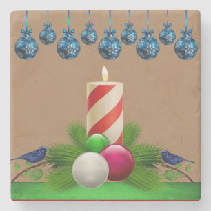 Christmas Marble Stone Coaster, Christmas Candle Coaster