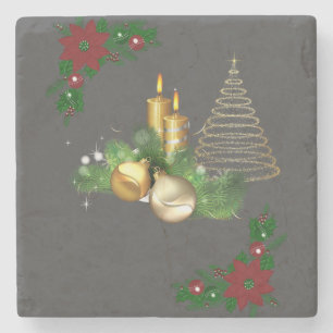 Christmas Marble Stone Coaster, Christmas Candle Coaster