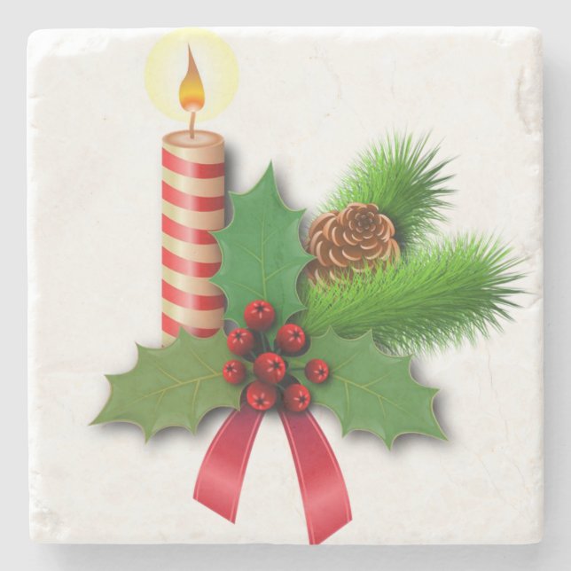 Christmas Marble Stone Coaster, Christmas Candle Coaster (Front)