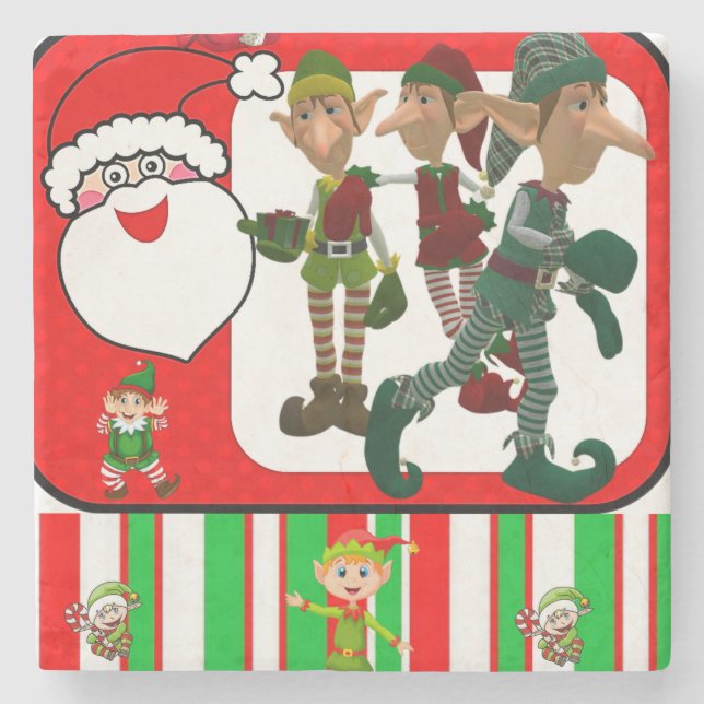 Christmas Marble Stone Coaster, Elf Coaster (Front)