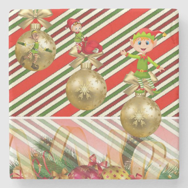 Christmas Marble Stone Coaster, Elf Coaster (Front)