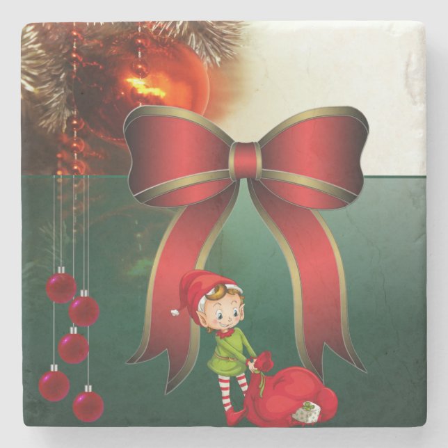 Christmas Marble Stone Coaster, Elf Coaster (Front)