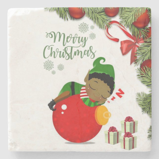 Christmas Marble Stone Coaster, Elf Coaster (Front)