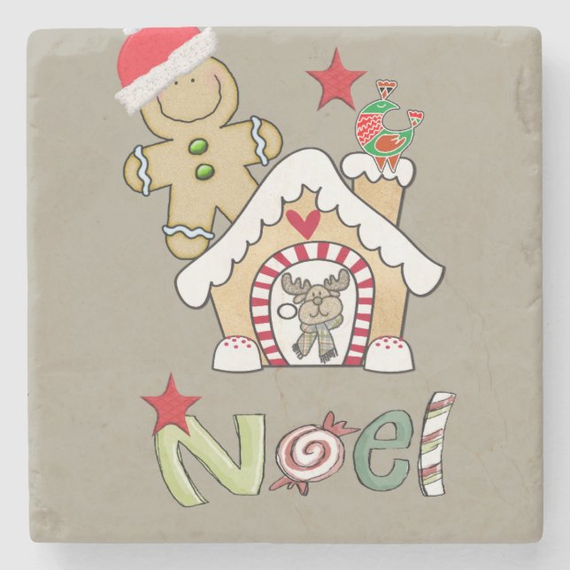 Christmas Marble Stone Coaster, Gingerbread Man Stone Coaster (Front)