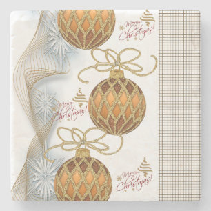 Christmas Marble Stone Coaster, Gold Balls Coaster