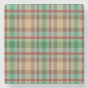 Christmas Marble Stone Coaster, Green Plaid Coaster