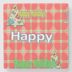 Christmas Marble Stone Coaster, Happy Holidays Coaster
