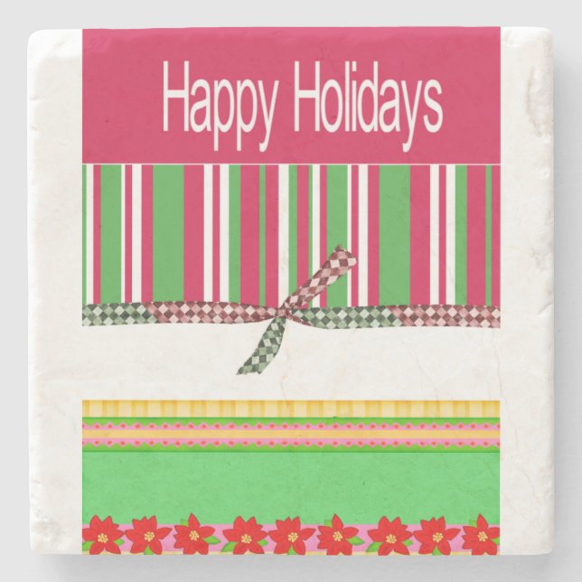 Christmas Marble Stone Coaster, Happy Holidays Coaster (Front)