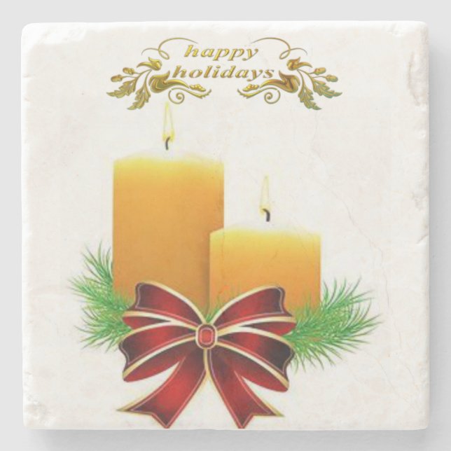 Christmas Marble Stone Coaster, Happy Holidays Coaster (Front)