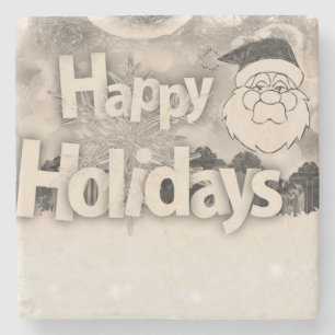 Christmas Marble Stone Coaster, Happy Holidays Coaster