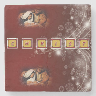 Christmas Marble Stone Coaster, Jesus Christ Coaster