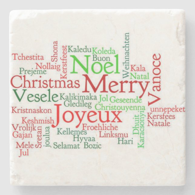 Christmas Marble Stone Coaster, Merry Christmas Coaster (Front)
