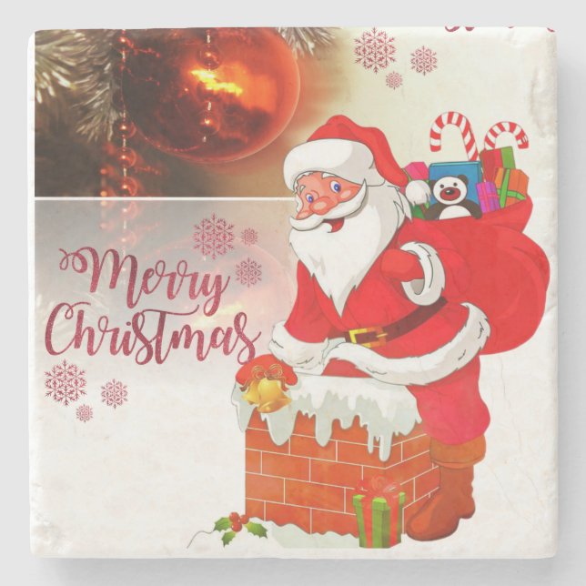 Christmas Marble Stone Coaster, Merry Christmas Coaster (Front)