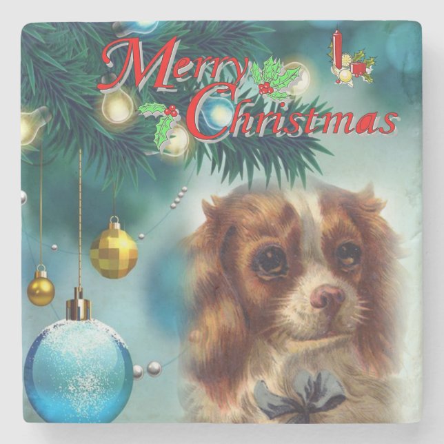 Christmas Marble Stone Coaster, Merry Christmas Coaster (Front)