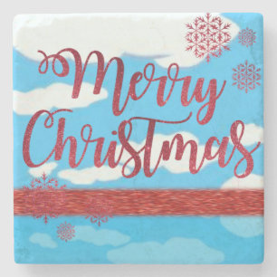 Christmas Marble Stone Coaster, Merry Christmas Coaster