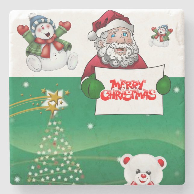 Christmas Marble Stone Coaster, Merry Christmas Coaster (Front)