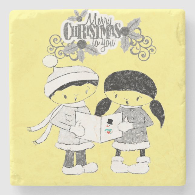 Christmas Marble Stone Coaster, Merry Christmas Coaster (Front)