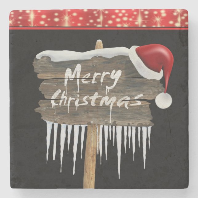 Christmas Marble Stone Coaster, Merry Christmas Coaster (Front)