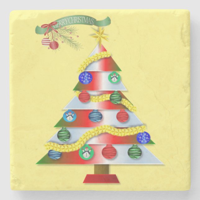 Christmas Marble Stone Coaster, Merry Christmas Coaster (Front)