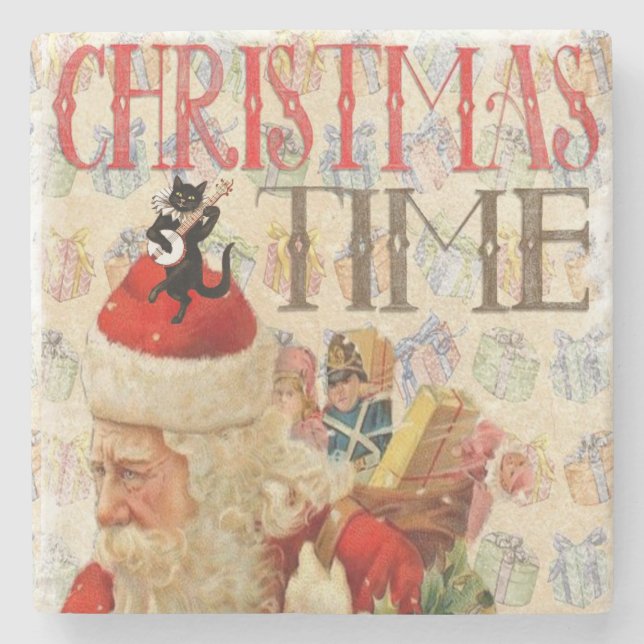 Christmas Marble Stone Coaster, Merry Christmas Coaster (Front)