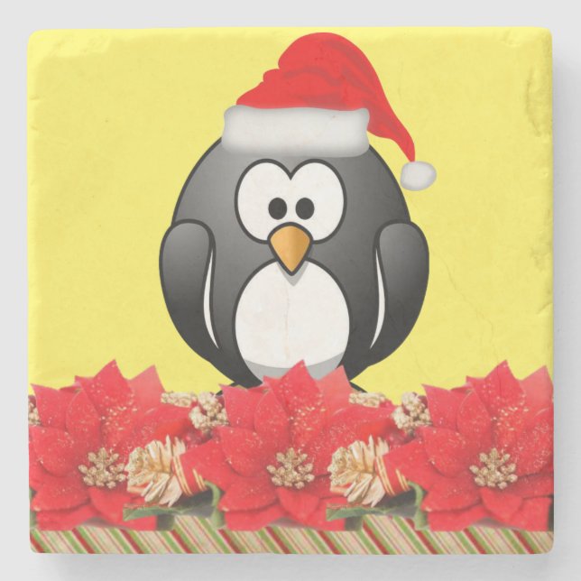 Christmas Marble Stone Coaster, Penguin Coaster (Front)