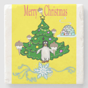 Christmas Marble Stone Coaster, Penguin   Coaster