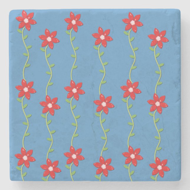 Christmas Marble Stone Coaster, Poinsettia  Coaster (Front)