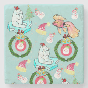 Christmas Marble Stone Coaster, Polar Bear Coaster