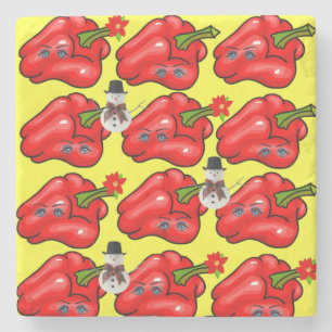 Christmas Marble Stone Coaster, Red Pepper Snowman Coaster