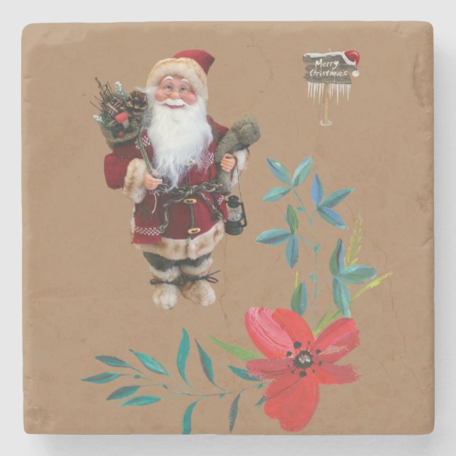 Christmas Marble Stone Coaster, Santa Coaster (Front)