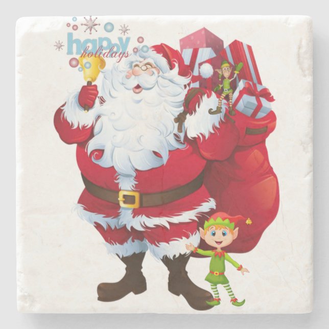 Christmas Marble Stone Coaster, Santa Coaster (Front)