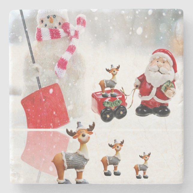Christmas Marble Stone Coaster, Santa Coaster (Front)