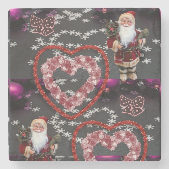 Christmas Marble Stone Coaster, Santa Coaster (Front)