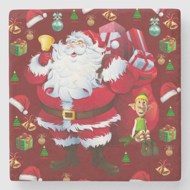 Christmas Marble Stone Coaster, Santa Coaster (Front)