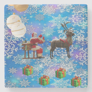 Christmas Marble Stone Coaster, Santa Coaster