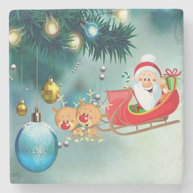Christmas Marble Stone Coaster, Santa Coaster (Front)